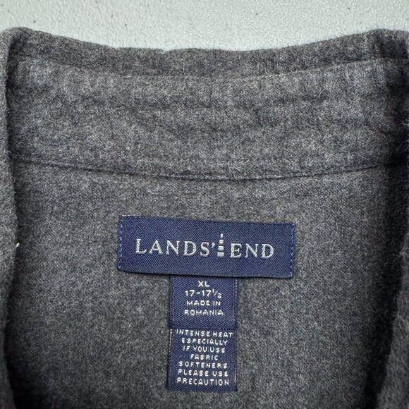 Lands End Flannel Shirt Mens XL Gray Chamois Casual Outdoor Camping Fishing - Picture 8 of 12